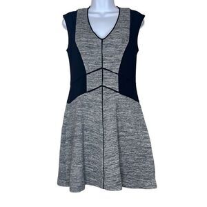 Rebecca Taylor Black Gray Fit N Flare Mini Dress Back Zipper Small Workwear